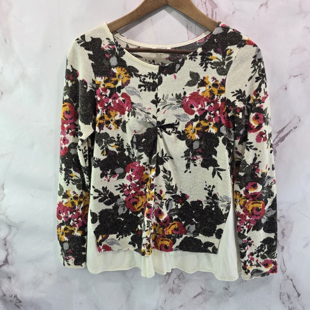 Anthropologie Sweater Womens Small Cream Pink Weston Layered Floral Rose